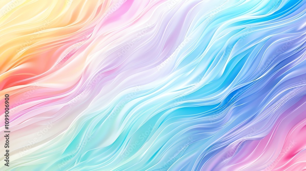 Fototapeta premium Abstract background of wavy, iridescent lines in pink, blue, and yellow.