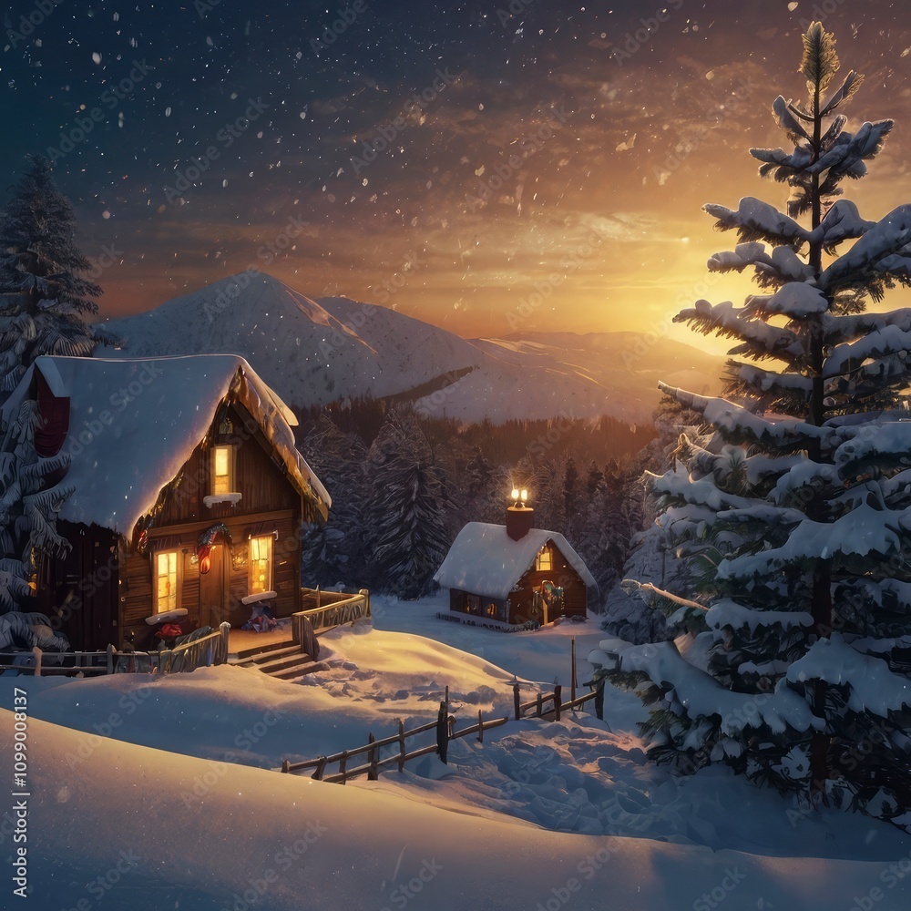Fototapeta premium Christmas house in the forest