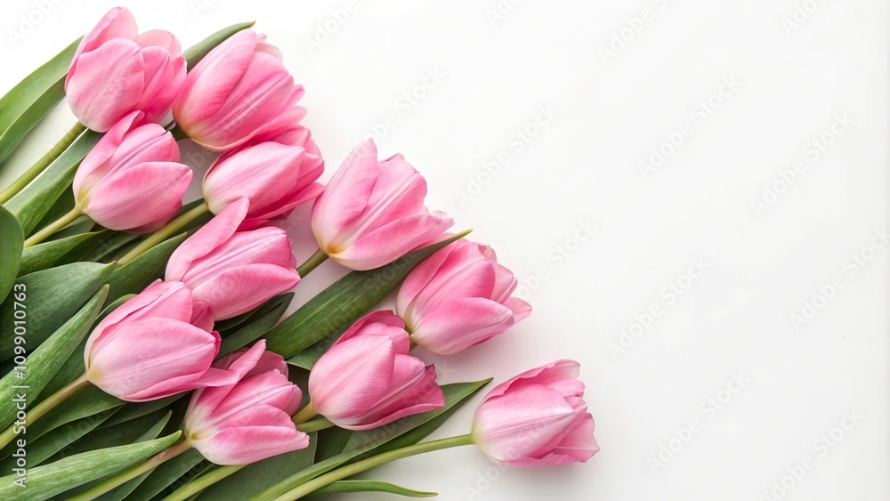 Obraz premium pink tulips isolated on white background, spring flowers, flower arrangements, minimalist composition, springtime beauty, flower arrangement