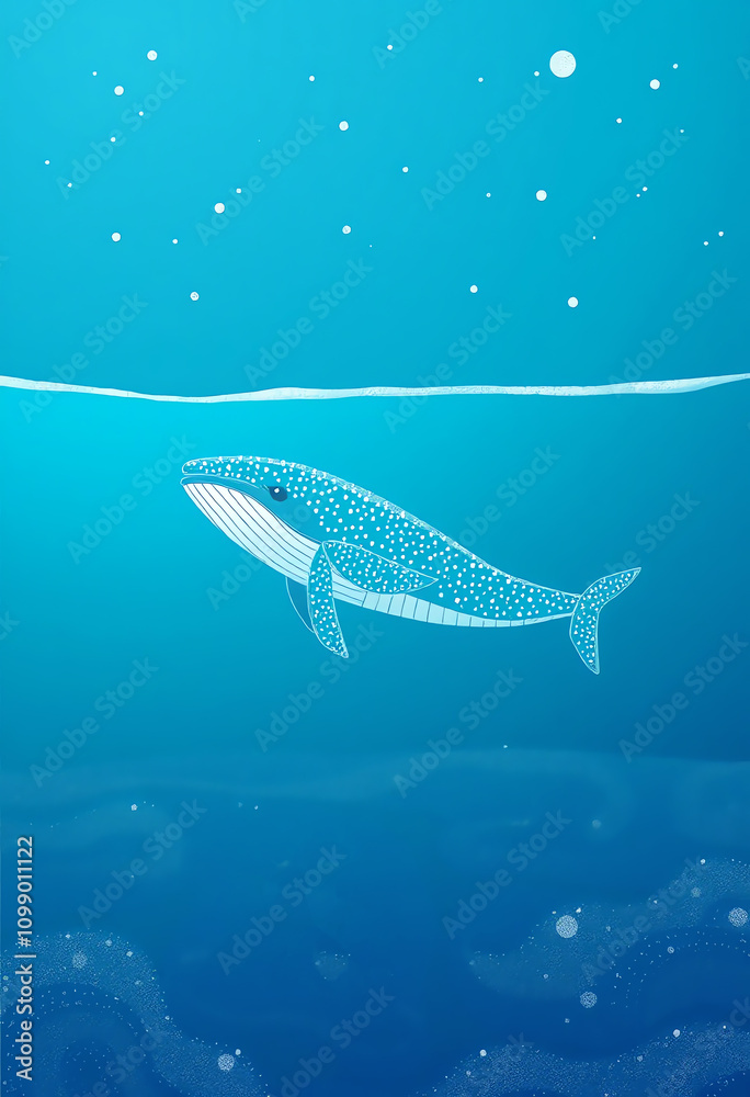 Obraz premium Whale Under the deep ocean illustration