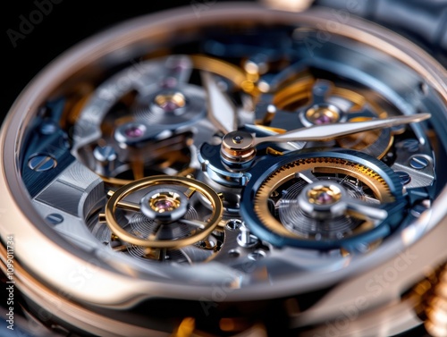 Showcasing luxury watch mechanism with visible gears studio setting premium product photography close-up view high-end timepiece concept for seo impact photo