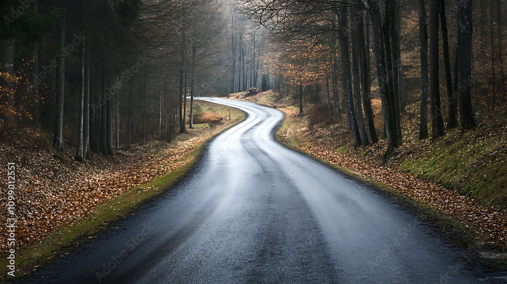 Fototapeta premium Winding Road Through Autumn Forest