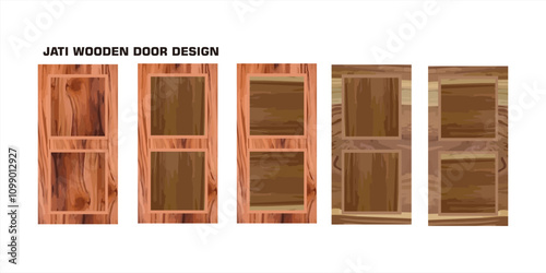 Vector illustration of a set of wooden panel door designs in various variations