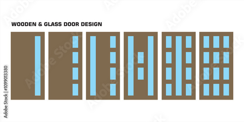 Vector illustration of a set of wooden and glass panel door designs in various variations