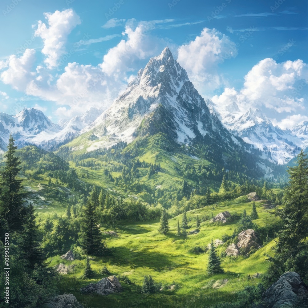 Fototapeta premium Breathtaking mountain vista exploring majestic peaks nature's canvas panoramic views tranquil environment adventure awaits