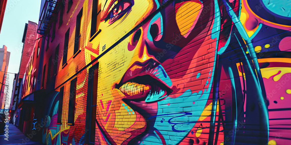 Obraz premium Street Art Gallery: A unique take on urban landscapes, highlighting the vibrant and diverse street art found in various neighborhoods of a city