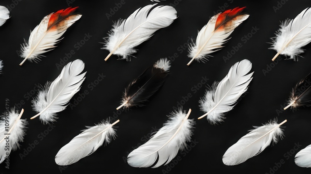 Fototapeta premium Creating elegant home decor sophisticated feather pattern in silver on black interior design modern spaces aesthetic appeal visual art