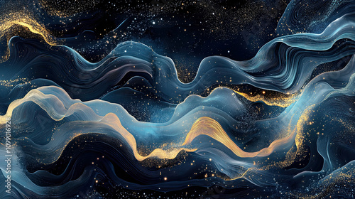 Wallpaper Mural Abstract background with colorful flowing waves and smooth curves in gold, blue, and orange tones, featuring light textures and modern patterns, perfect for business templates and decorative banners Torontodigital.ca