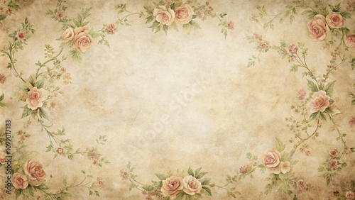 Antique Floral Frame on Textured Paper Background for Vintage Design