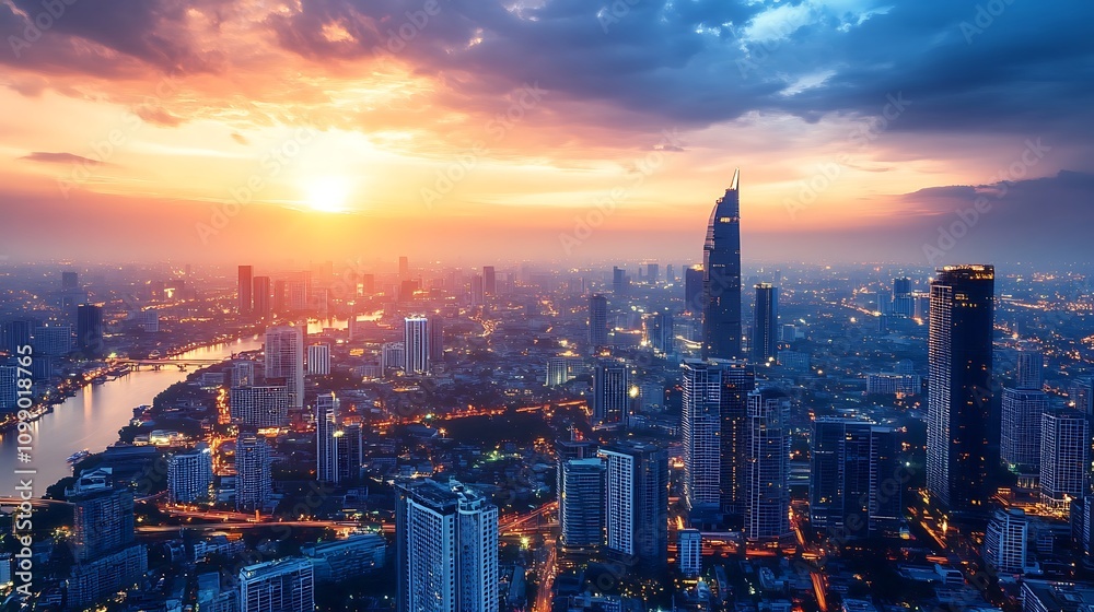 Naklejka premium Bangkok Sunset Cityscape