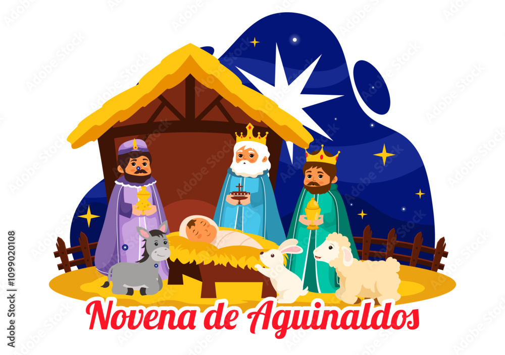 Naklejka premium Novena de Aguinaldos Vector Illustration featuring a Holiday Tradition in Colombia, Celebrating Family Gatherings at Christmas in a Flat Background