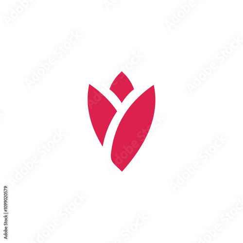 A simple, minimalist logo featuring a stylized pink tulip