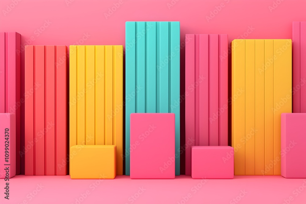 Obraz premium Colorful Geometric Shapes on Pink Background