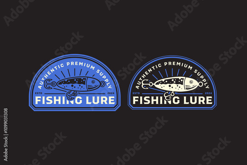 fishing lure with fish shape, fishing bait retro badge logo design set. fishing tackle, balsa float vintage emblem logo collection for fisherman, fishing equipment, sport and competition