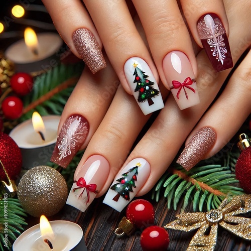 Christmas tree nails decoration  photo