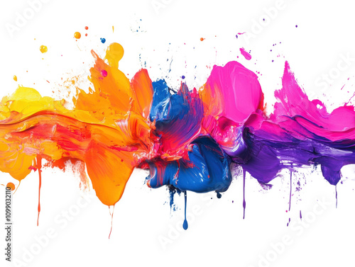 Bright neon paint splatters create vibrant abstract artwork photo