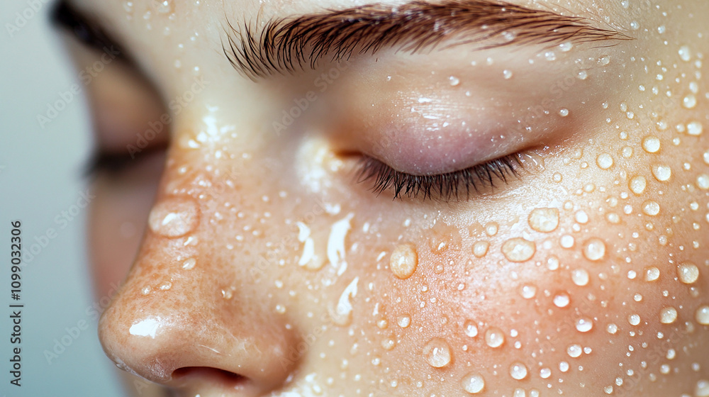 Fototapeta premium A fresh face with tiny water droplets on the skin