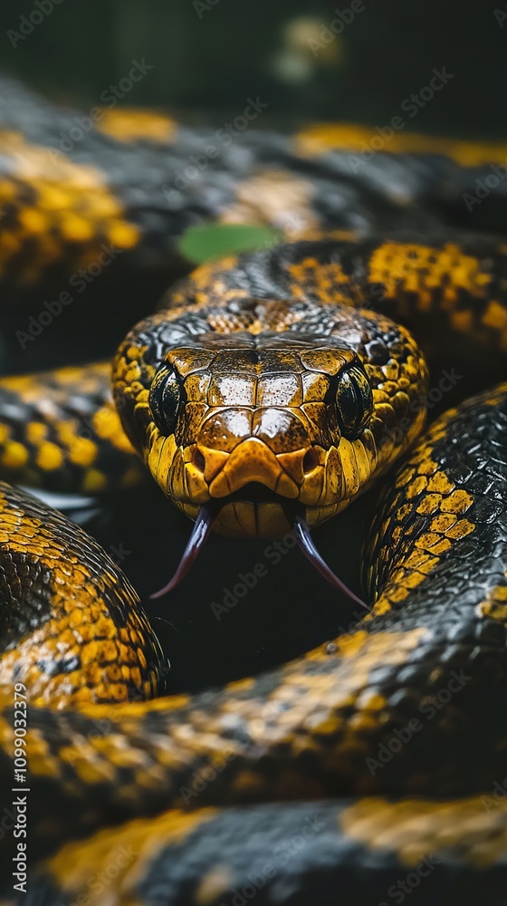 Fototapeta premium Close-up of a Yellow and Black Snake in the Wild