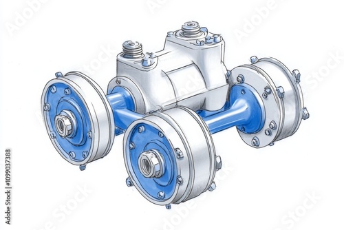A simplified illustration of an axle joint, focusing on basic shapes and clean connections