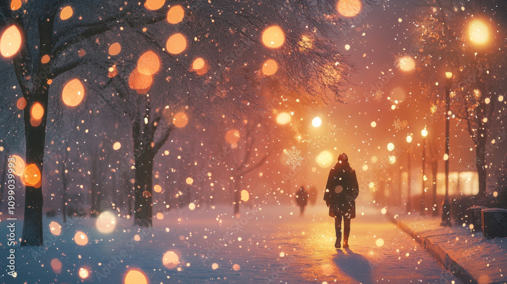Obraz premium The air is crisp and still, filled with the gentle hush of snow falling. The world feels quiet and calm, as if time has paused to admire the snowflakesâ€™ fragile beauty. 