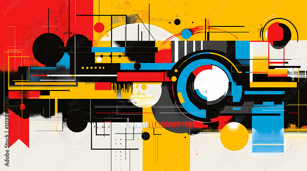 Obraz premium Deconstructed postmodern inspired artwork of vector abstract symbols with bold geometric shapes. Postmodern. Illustration