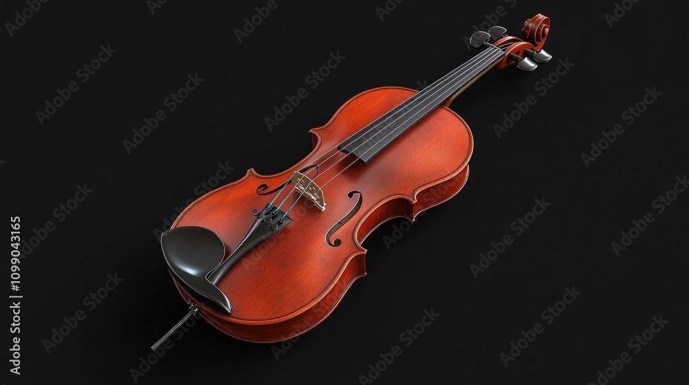 Fototapeta premium Violin with bow on black background