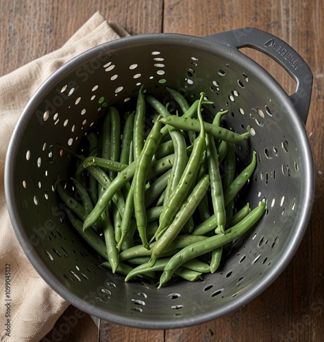 fresh green beans in a colander Ai generate

