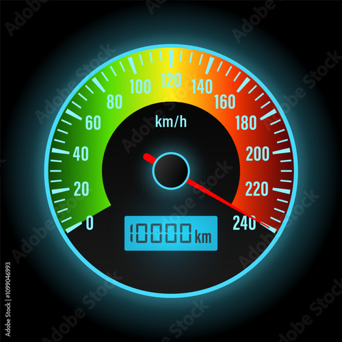 Car Dashboard with High Speed. Car Panel Display. Car Speedometer Dashboard. Tachometer or Odometer Display. High Speed Concept. Vector Illustration.