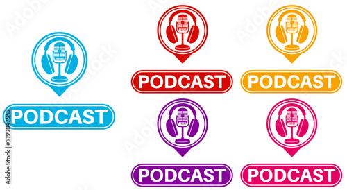 set podcast sign icon. Podcast emblem banner label template design vector illustration