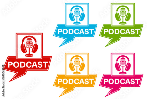 Set collections trendy colorful podcast icon. podcasting sign badges label template design vector illustration