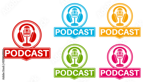 Set collections trendy colorful podcast icon. podcasting sign badges label template design vector illustration