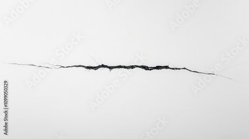 A thin, jagged black line on a white background, suggesting a crack or tear. photo