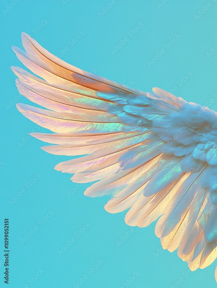 Fototapeta premium Large White Bird Flying Through Blue Sky