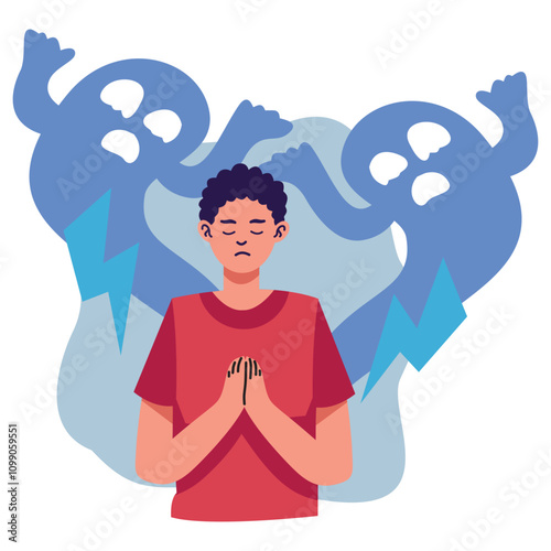 Illustration of a People Mental Disorder. Vector Character in Cartoon Style.
