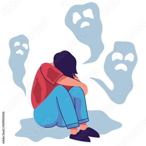 Illustration of a People Mental Disorder. Vector Character in Cartoon Style.