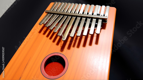 Kalimba - a musical instrument with a wooden soundboard and metal keys.  In the classification of musical instruments the kalimba is in the category of lamellophones or plucked idiophones. photo