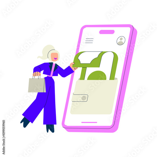 Woman withdrawing cash from e-wallet