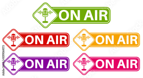 set on air sign icon. Live broadcast symbol sign sticker label template design vector illustration