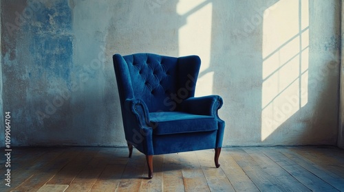 Blue Chair on Wooden Floor