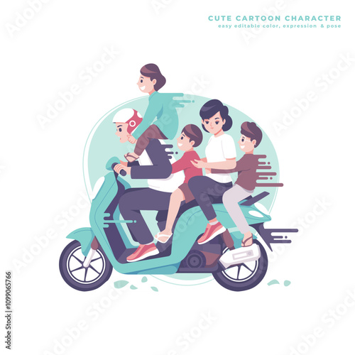 asian family touring cartoon illustration