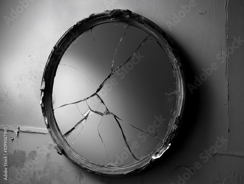 broken mirror reflecting light in a dark room