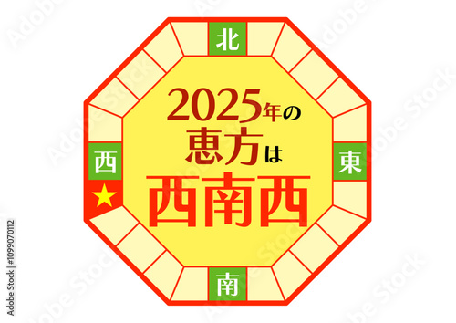 2025年の恵方のイラスト_西南西_八角形

