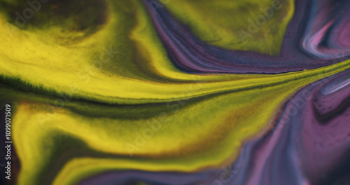 Dye liquid. Acrylic fluid. Wavy flow ink mix with interpenetration paint. Art diffusion of colored liquid deformation contrasting jets. photo