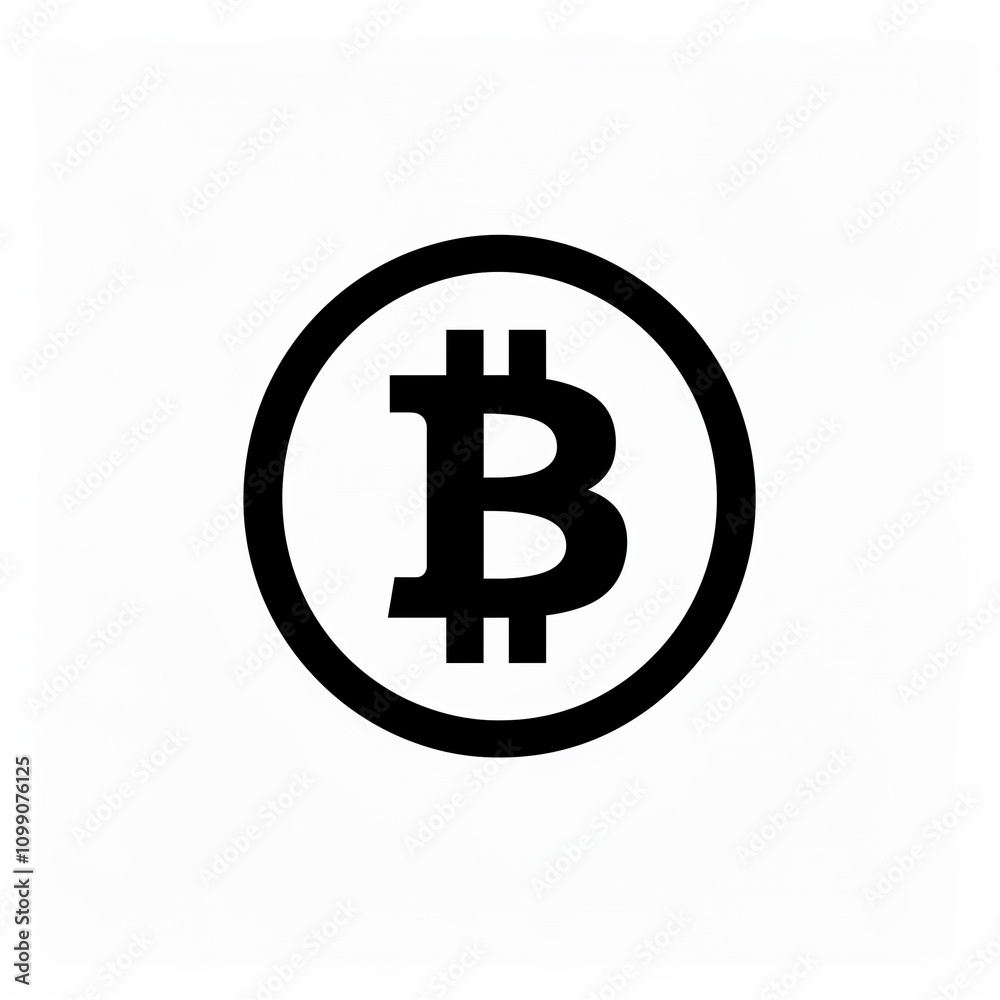 Obraz premium Bitcoin symbol in a simple black and white design.