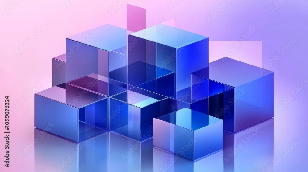 Fototapeta premium Abstract 3D rendering group blue cubes are glass