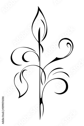 stylized twig with leaves and ornate ornament; graphic decor