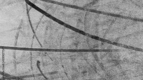 Car tire mark from car skid mark, Car tire on asphalt road race track, Texture and background car wheel tire mark on asphalt road. photo