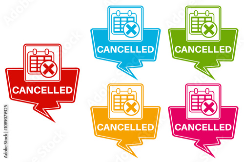 set cancelled icon. event cancellation sign banner label template design vector illustration	