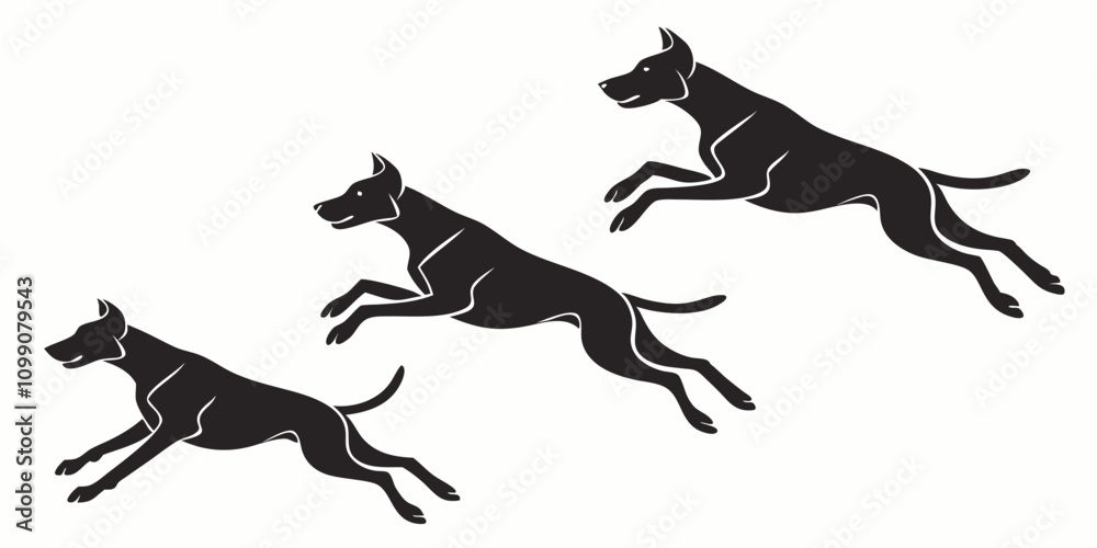 Obraz premium Dogs running side view vector black silhouettes. 
