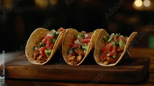 Delicious Mexican Tacos with Cilantro, Tomatoes, and Avocado photo